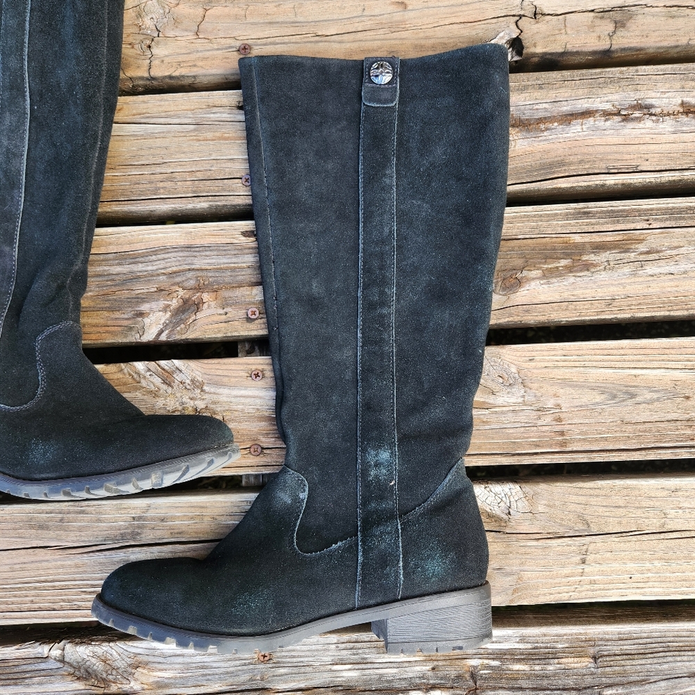 Bjorndal Sebastion Black Heeled Boots 9.5 Winter Leather Suede High Tall - Picture 2 of 6